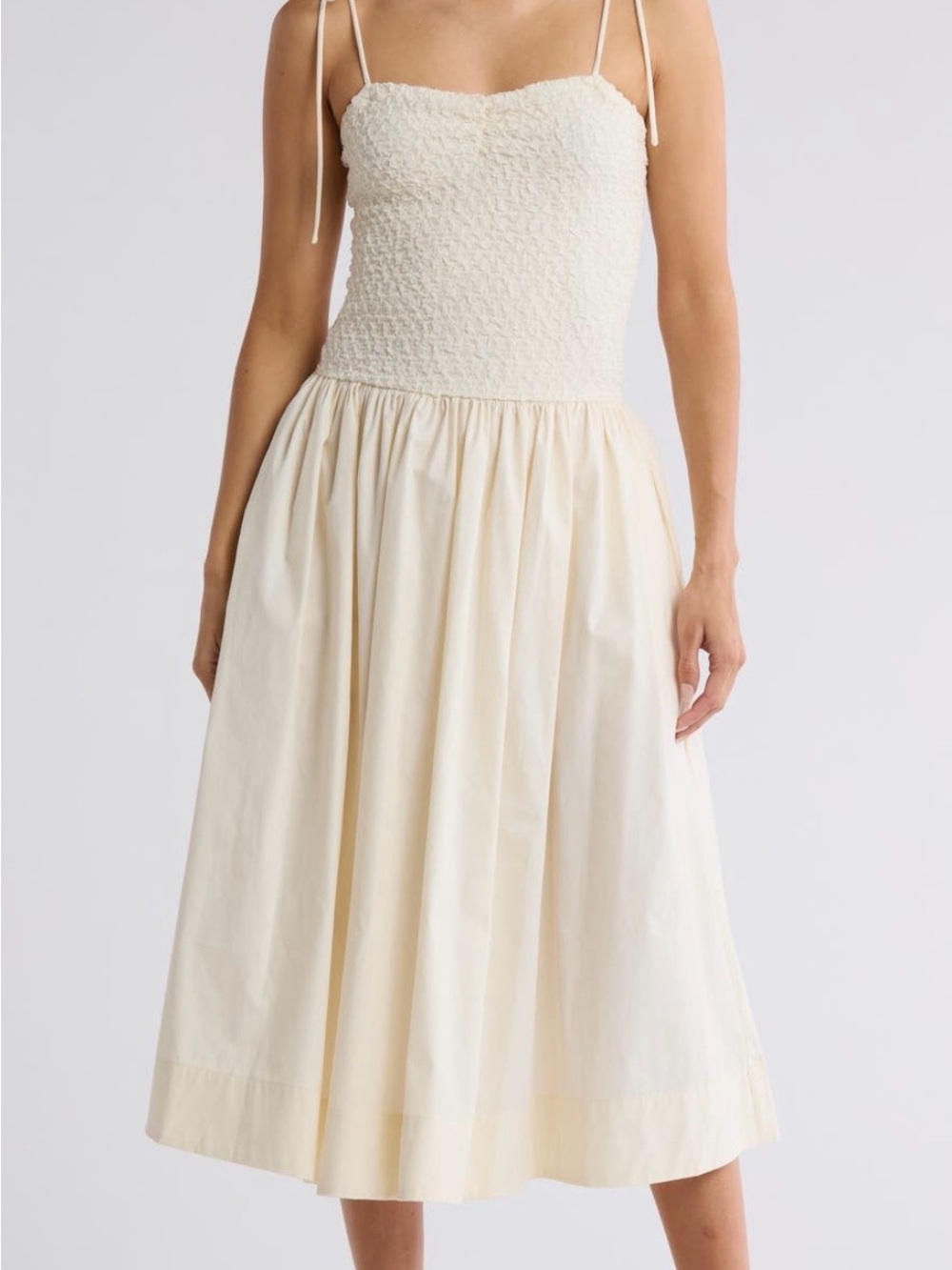 Lush Cream Smocked Midi Skirt